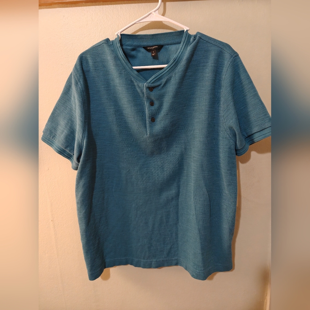 Banana Republic Textured Henley Shirt Men’s Large Bahama Bay Blue 100% Cotton